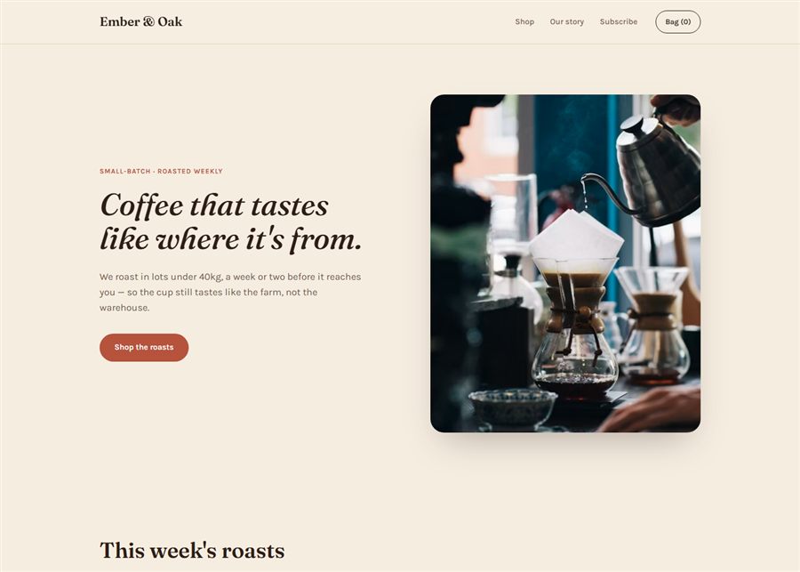 Screenshot of the Ember & Oak storefront