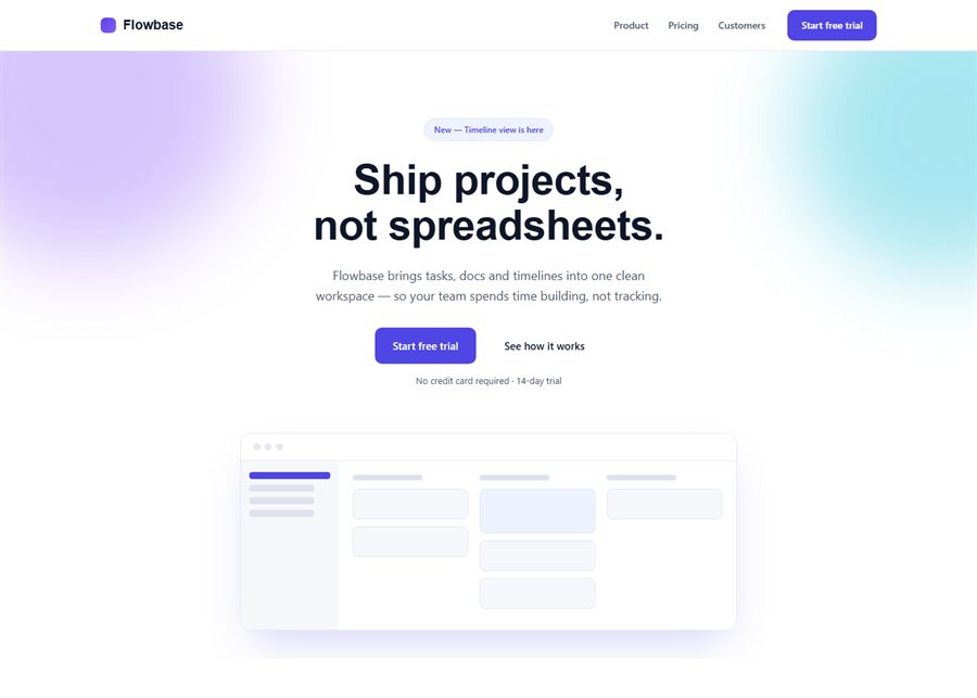 Screenshot of the Flowbase landing page