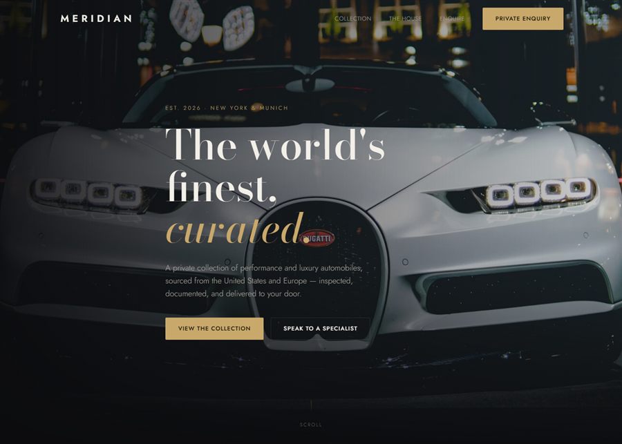 Screenshot of the MERIDIAN luxury car marketplace